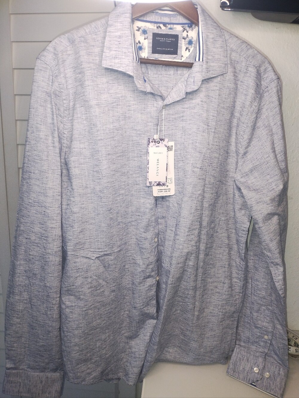 Denim & Flower by Ricky Singh light blue melange l/s button-down-size XL *Notes